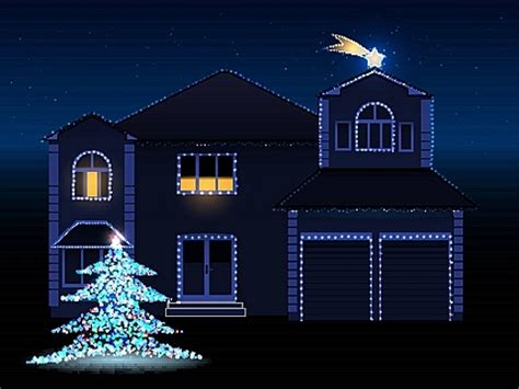 House With Christmas Lights Vector Sticker Clipart Cartoon Style