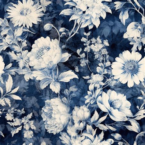 Premium Photo A Close Up Of A Blue And White Floral Wallpaper With A