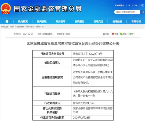 太平人寿一中支因虚列广告费用套取资金被罚 2人警告罚款黄河新闻网