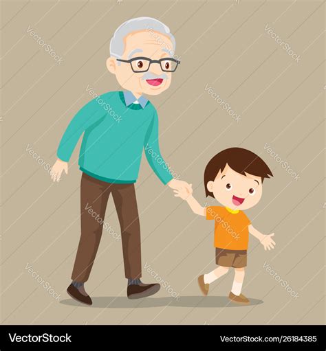 Grandson walking with his grandfather Royalty Free Vector