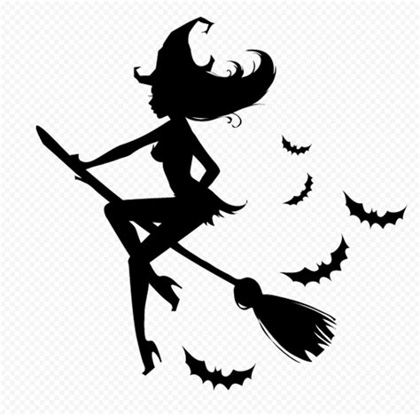 Hd Witch Flying On A Broom Surrounded By Bats Silhouette Png Citypng