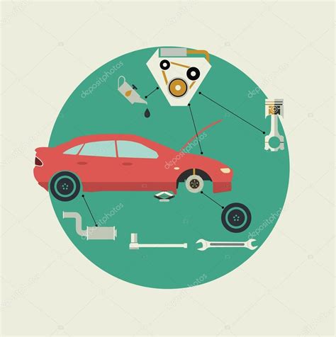 Servicio de Reparación de Automóviles Vista lateral Ilustración