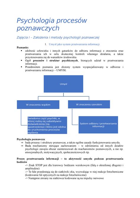 Psychologia procesów poznawczych notatki Psychologia procesów