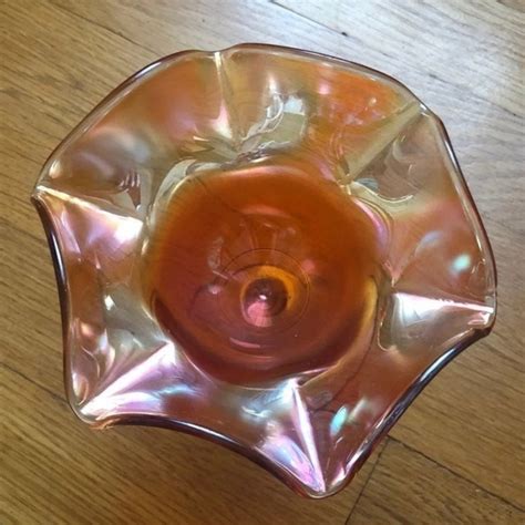 Kitchen Vintage Iridescent Orange Dish Fluted Ruffled Carnival Glass Compote Candy Bowl Poshmark