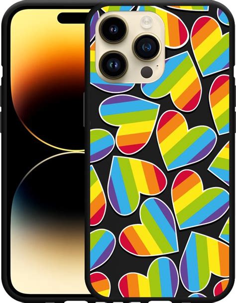 Cazy Hoesje Zwart Geschikt Voor Iphone Pro Max Regenboog Hartjes Bol