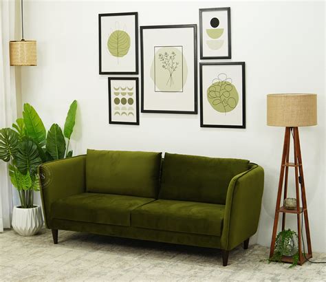 Buy Oxford 3 Seater Fabric Sofa (Velvet, Olive Green) at 34% OFF Online | Wooden Street