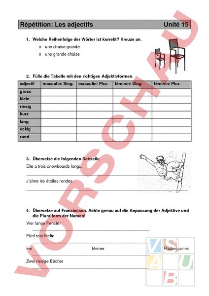 Arbeitsblatt Repetition Anpassund Der Adjektive Franz Sisch Grammatik