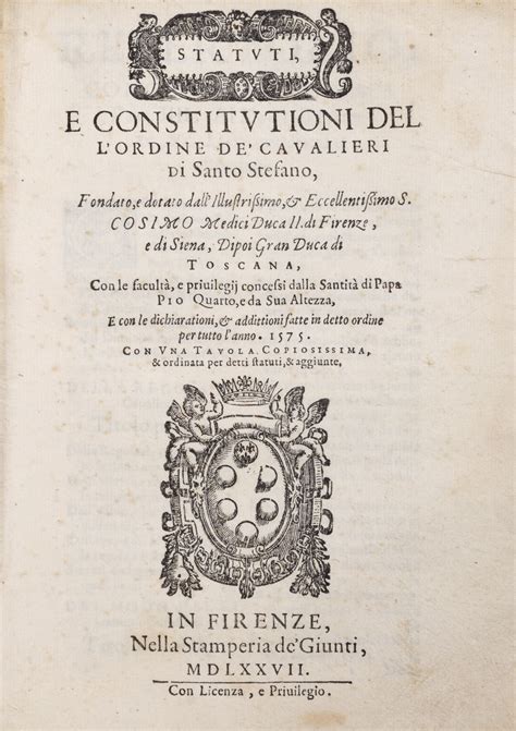 Cavalieri Di Santo Stefano Statuti E Constitutioni Dell Ordine De