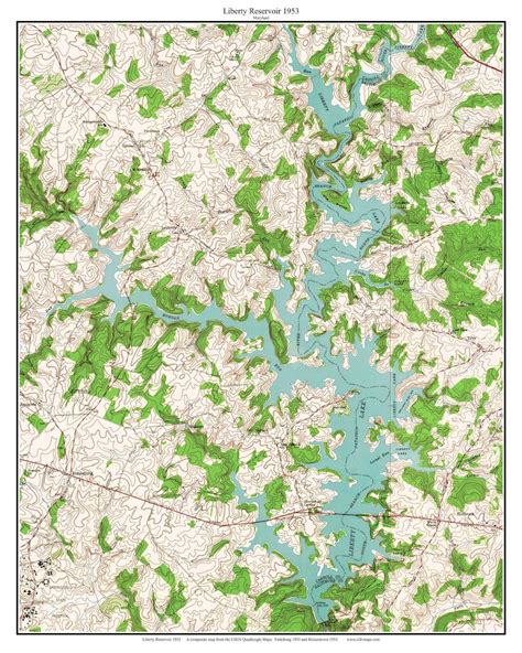 Liberty Reservoir 1953 Old Map Topo Custom Composite Usgs Etsy