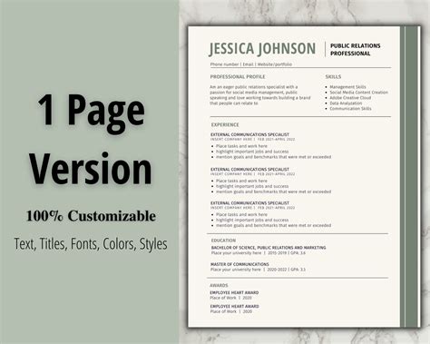 Sage Green Creative Resume Template For Public Relations Etsy Canada