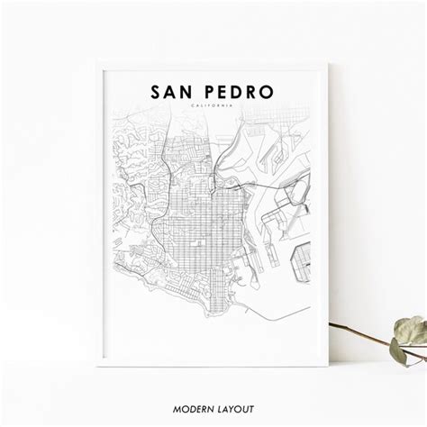 San Pedro Ca Map Print California Usa Map Art Poster Palos Etsy