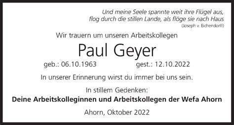 Paul Geyer Traueranzeige Trauer InFranken De