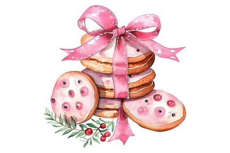 Adorable Christmas Cookies Tied With Pink Ribbons PNG Clip Art Library