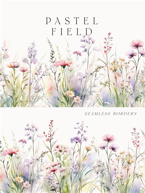 Watercolor Floral Clipart Wildflowers Floral Clipart Floral Border Set Pastel Field Flowers