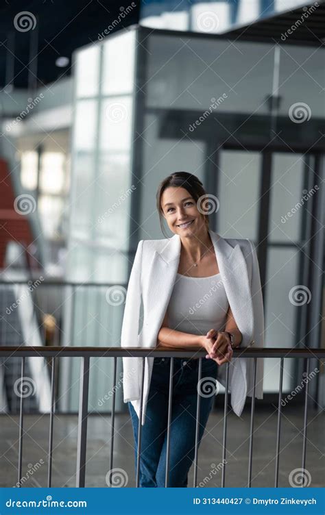 Elegant Mature Woman Standing Near The Banister Stock Image Image Of