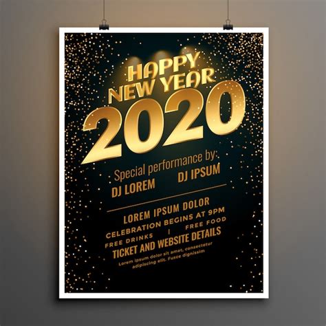 Nieuwjaarsfeest Flyer Of Poster Sjabloon Voor Het Jaar 2020 Gratis Vector