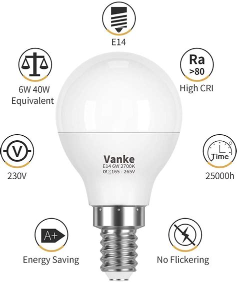 Bnib Vanke E14 Led Light Bulb Warm White 2700k Ses Small Edison Screw Golf Ball P45 Bulb 6w