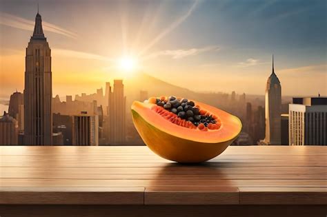 Premium Ai Image A Watermelon With A City In The Background