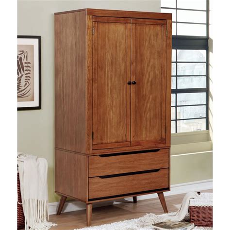 Furniture Of America Belkor Mid Century Modern Solid Wood Armoire In