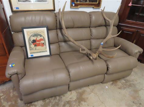 Find Bid On Leather Sofa Elk Antlers Now For Sale At Auction