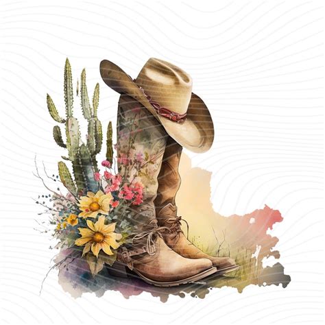 Cowgirl Boots Hat Watercolor Clipart Cowgirl Boots Watercolor