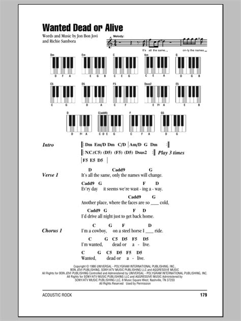 Wanted Dead Or Alive By Bon Jovi Sheet Music For Piano Chordslyrics At