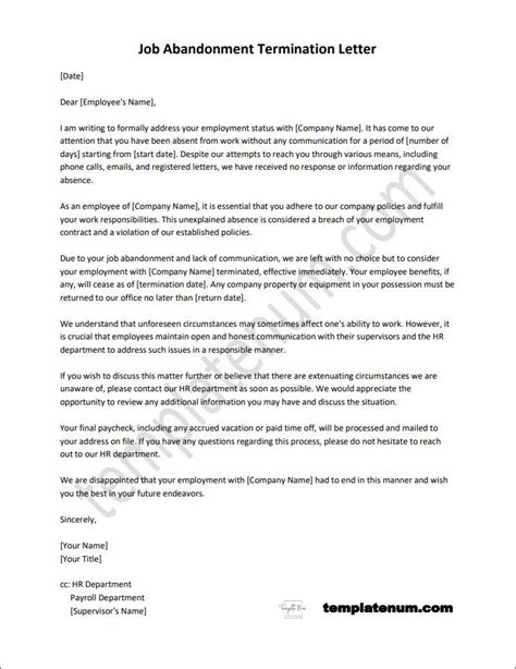 Job Abandonment Termination Letter Template