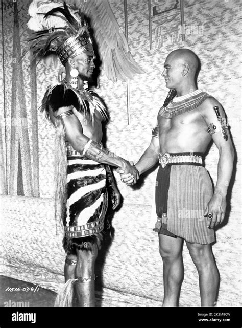 Woody Strode And Yul Brynner On Set Candid During Filming Of The Ten