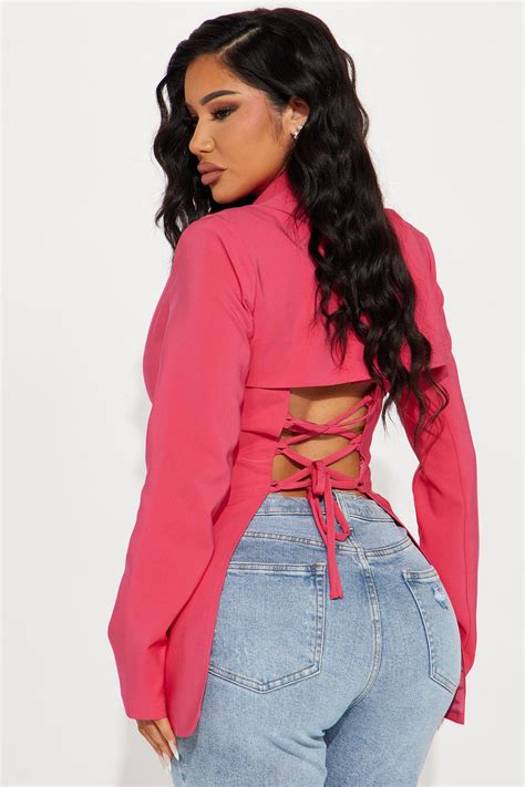 Cant Back Out Now Blazer Fuchsia Fashion Nova