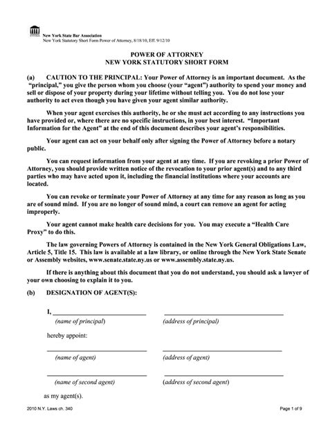 Nys Power Of Attorney 2010 2025 Form Fill Out And Sign Printable PDF