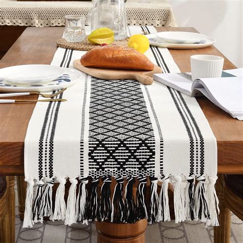 Amazon Wracra Boho Woven Table Runner 14 X 60 Inches Black And