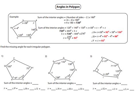 Finding Angles In A Polygon Worksheet