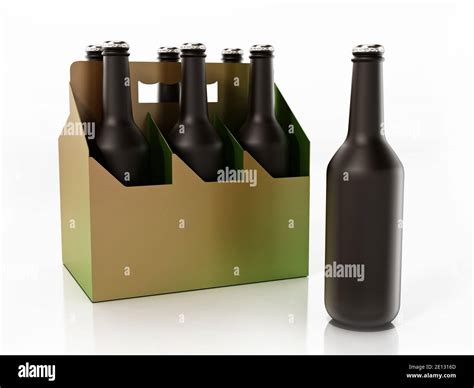 Six Pack Of Beer Isolated On White Background 3d Illustration Stock