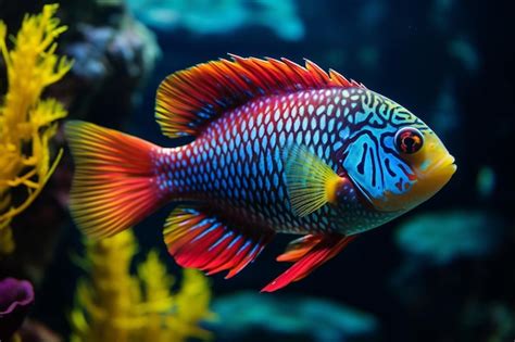 Beaux Poissons Tropicaux Colorés Dans L aquarium Photo Premium