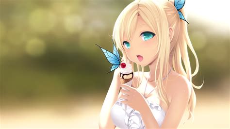 Anime Blonde Blue Eyes Blush Nails Looking At Viewer Long Hair