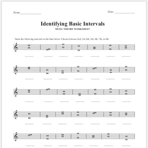 Identifying Basic Intervals Music Theory Worksheet Printable Worksheets Library