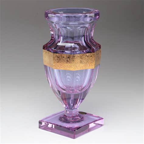 Moser Faceted Cut Alexandrite Glass Vase With Gilt Encrusted Warrior Frieze Ebth