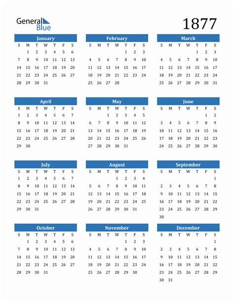 Free 1877 Calendars in PDF, Word, Excel