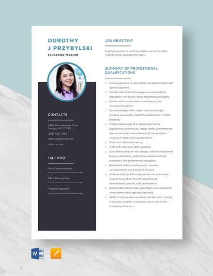 21 Simple Teacher Resumes In Pdf Ms Word Photoshop Apple Pages Indesign Illustrator