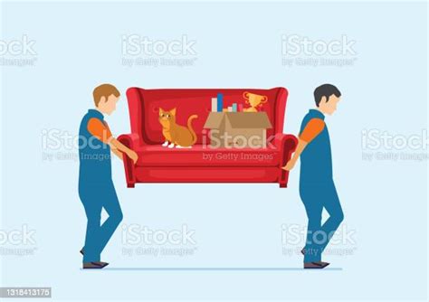 Workers Carrying Sofa With Big Carton Cardboard Box Stock Illustration