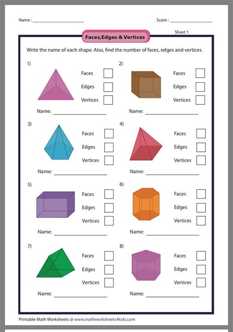 3d Shapes Faces Edges Vertices Worksheets With Answers