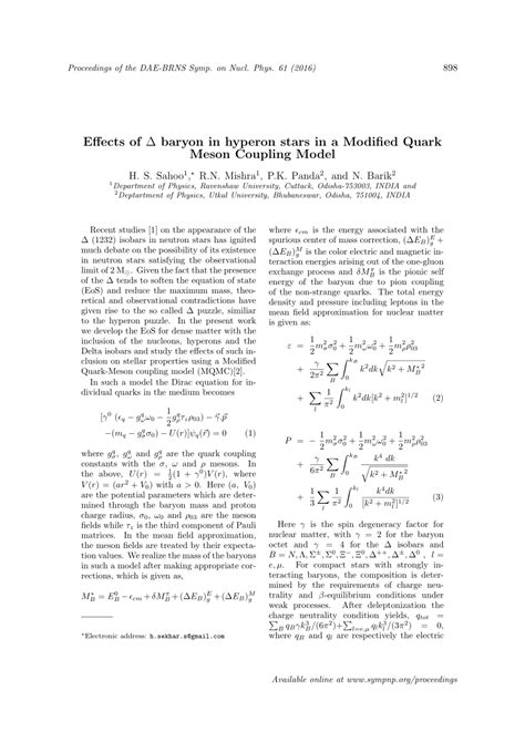 Pdf Effect Of Delta Baryon In Hyperon Stars In A Modfied Quark Meson