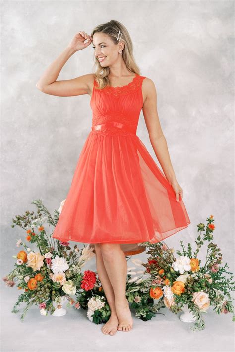 Vintage S Red Coral Lingerie Nightgown Slip Dress Sheer Etsy