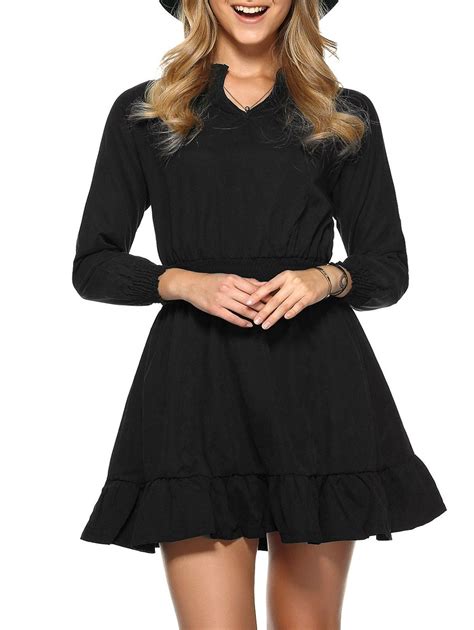 41 Off 2021 Long Sleeve Elastic Waist Dress In Black Dresslily