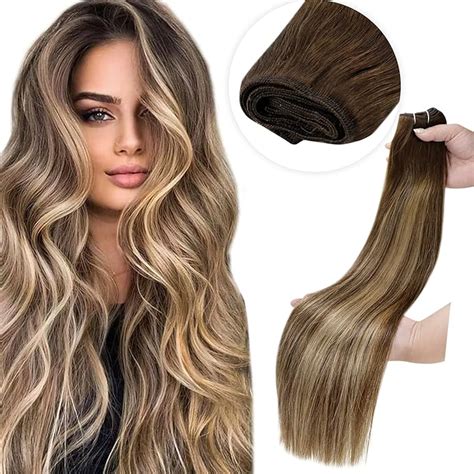 LaaVoo Tissage Cheveux Humain 4 27 4 Ombre Naturelle Balayage Brun