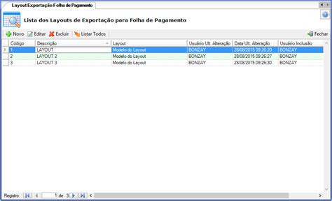Lista dos Layouts de Exportação para Folha de Pagamento Bonzay