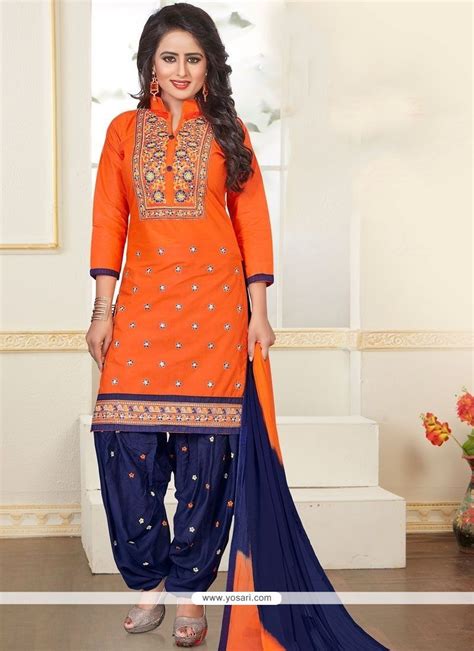 Buy Perfect Navy Blue And Orange Embroidered Work Punjabi Suit