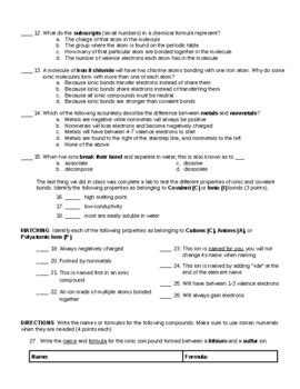 Bonding Unit Test By Accessible Science Activities Tpt