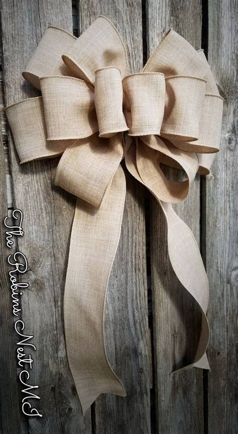 Natural Bow Faux Burlap Fabric Bow Beige Fabric Wired Ribbons Large