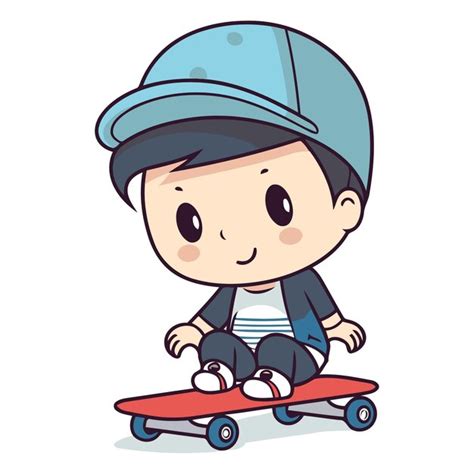 Menino A Andar De Skate Personagem De Desenho Animado Vetor Premium